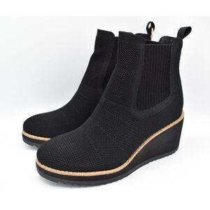 Sofft Women Size 7 Eiley Black Knit Water Resistant Platform Wedge Chelsea Boots